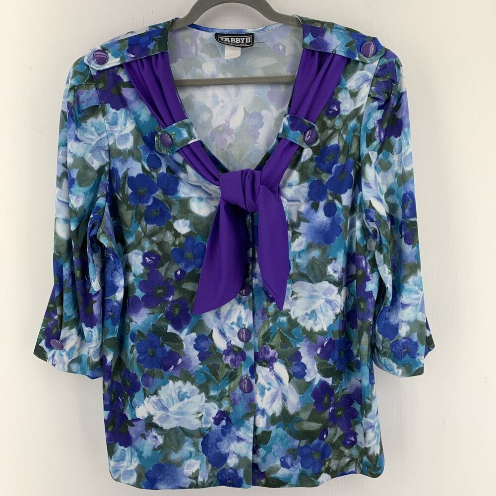 Vtg Tabby II Womens 20 Button Up Blouse‎ Multicolor Floral Artsy Watercolor USA